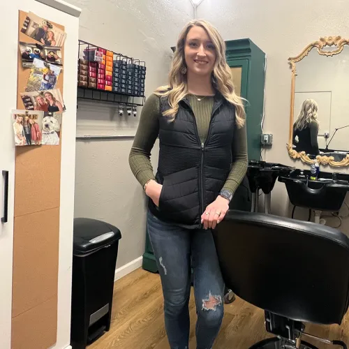 Taylor Lee of Total Beauty By Taylor stands in her salon in Cañon City, Colorado